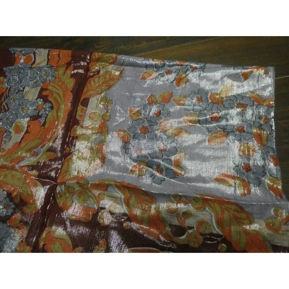 VTG Oscar de la Renta Accessory St Metallic Woven Floral Scarf Multicolor 44